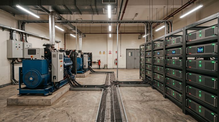 Hospital energy plant room with standby generators and battery UPS, Ibadan